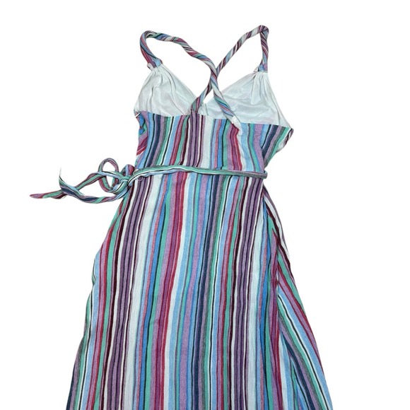 Striped‎ Maxi Hanter Dress Wrap Style Sleeveless Casual Colorful Women's Large - Picture 7 of 13